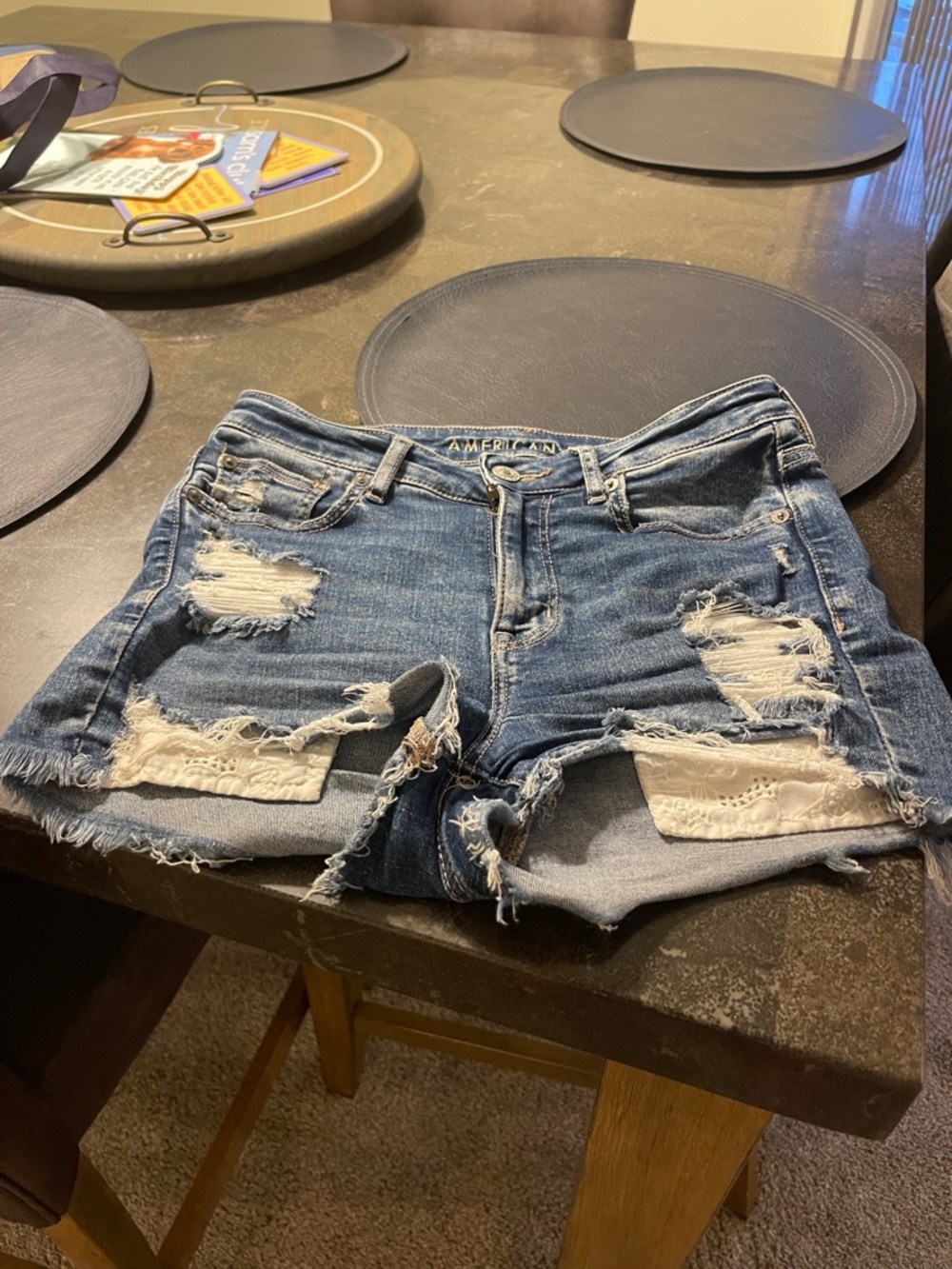 American Eagle Outfitters Distressed Dark Blue Denim Cutoff Shorts